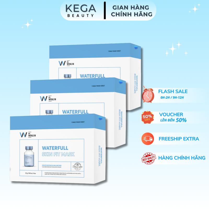 KOC COMBO 3 Hộp 15 Miếng K VỎ HỘP Mặt Nạ Wonjin Waterfull Skin Fit Mask 27g Giúp Giảm Sưng Viêm Mụn Hàn Quốc