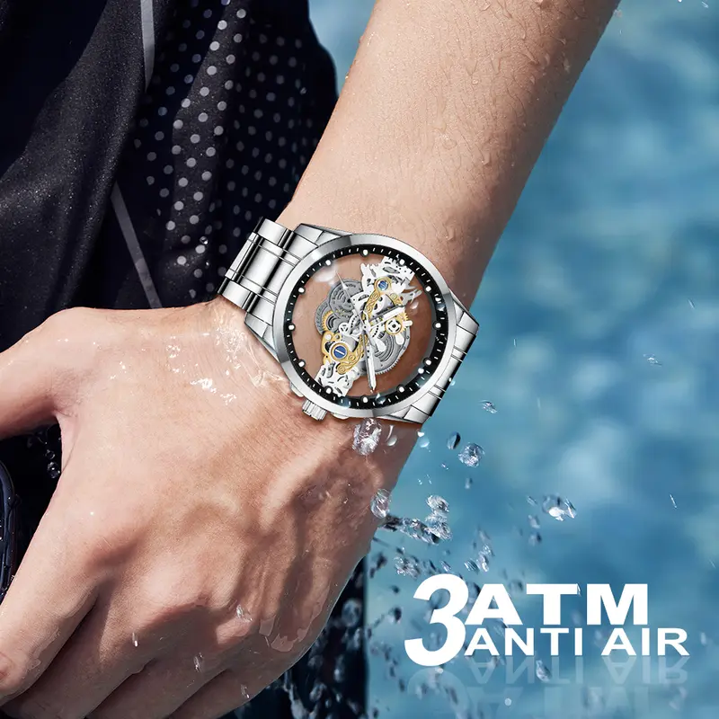 【003Harga telah diganti, cepat beli】BIDEN Jam Tangan Pria Anti Air Transparan Dial Cool Kuarsa Tali Stainless Steel Jam Tangan Cowok  YN0574 7