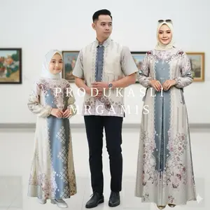 MR-Sarimbit Keluarga Medina Gamis Silk Premium Couple Pasangan Sarimbit 2026 Best Seller Family Set dengan Desain Elegan dan Motif Bunga