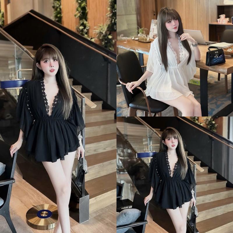 [HÀNG CÓ SẴN] E26 Váy voan tơ chạy diềm ren kèm quần