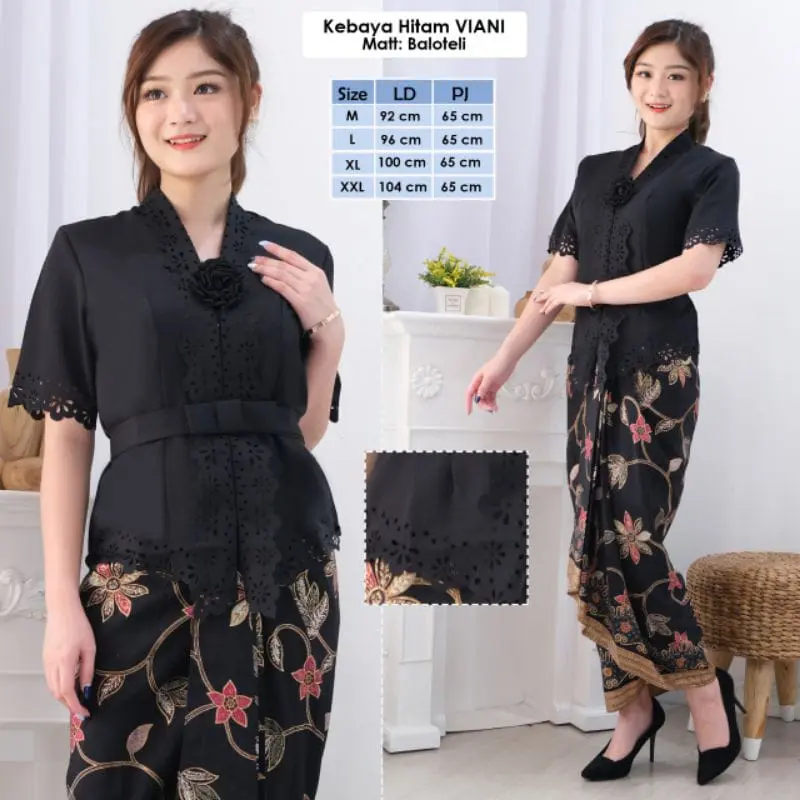 Atasan Kebaya encim modern katun laser cut Viani Kancing Pendek 5