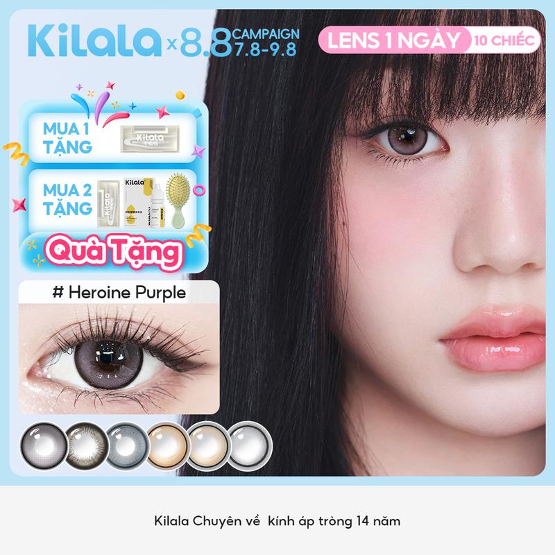 10 chiếc kính áp tròng Kilala LENS 1 NGÀY màu Đen Nâu Xám Tím DIA 14.0-14.5mm độ cận 0-7 lens êm mềm màu sắc trong trẻo dịu dàng thích hợp nhiều phong cách makeup 10 chiếc
