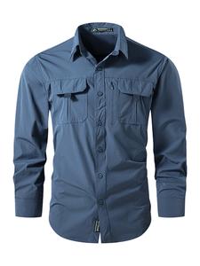 Camisa para hombre de secado rápido y transpirable para exteriores, camisa de trabajo abotonada de manga larga con múltiples bolsillos, ideal para senderismo, pesca, camping, viajes y uso diario