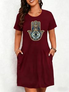 Vestido tipo playera estampado, manga corta y cuello redondo, casual, estampado por transferencia de calor, ideal para verano y primavera, ropa para mujer