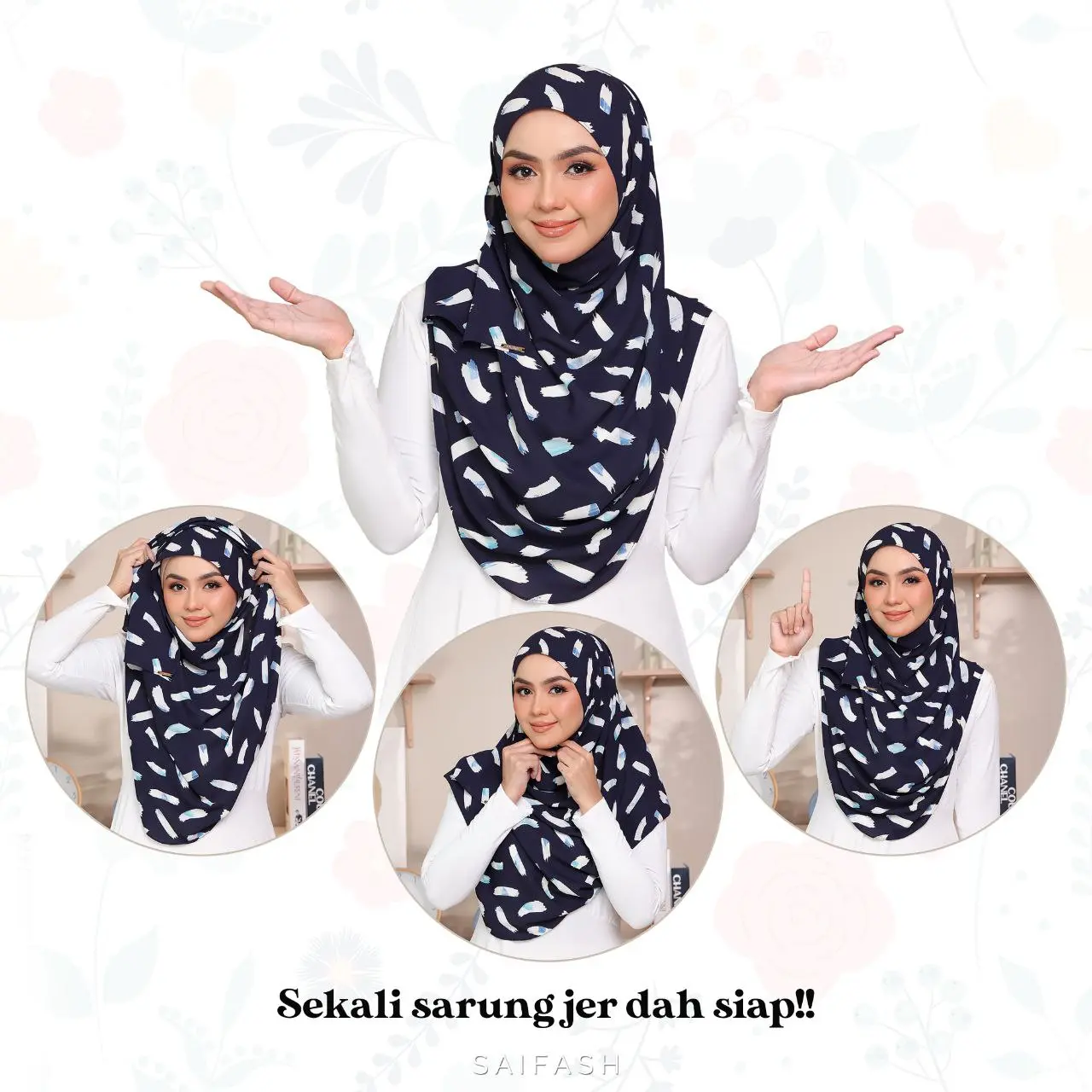 Saifash Aralyn Babes Printed Korean Chiffon Instant Shawl for Muslim Women