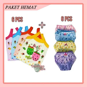 PAKET HEMET 6pcs singlet boba + 6pcs CD kriwil polkadot | pakaian dalam anak murah setelan pakaian dalam