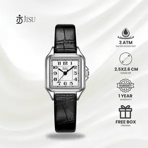 Jisu Watch - Jam Tangan Analog Wanita Korea Anti Air Retro Trendy Silver Kasual Segi Kulit 75001