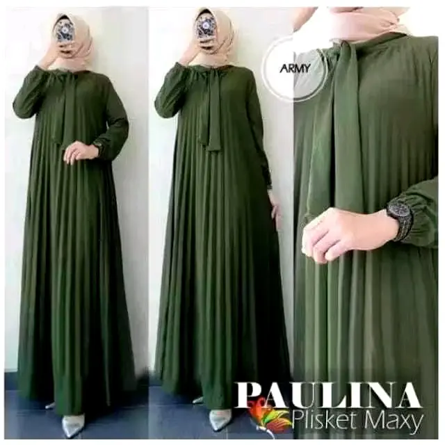 GAMIS PITA PLISKET PAULINA JUMBO MAYUNG / GAMIS PLISKET TALI PITA LEHER / GAMIS PLISKET Wanita Muslim Panjang gaun lebaran dress muslimah birthday baju Karet Maxi