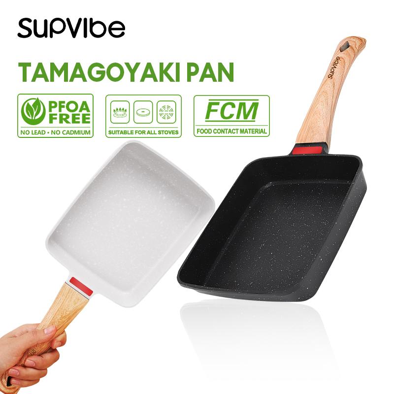 [SUPVIBE] Chảo chống dính mini hình vuông, chảo rán nhỏ bằng đá trứng dày chảo rán bữa sáng trứng tráng, Chảo chống dính làm bánh mì kẹp trứng, chảo ăn sáng làm trứng ốp la