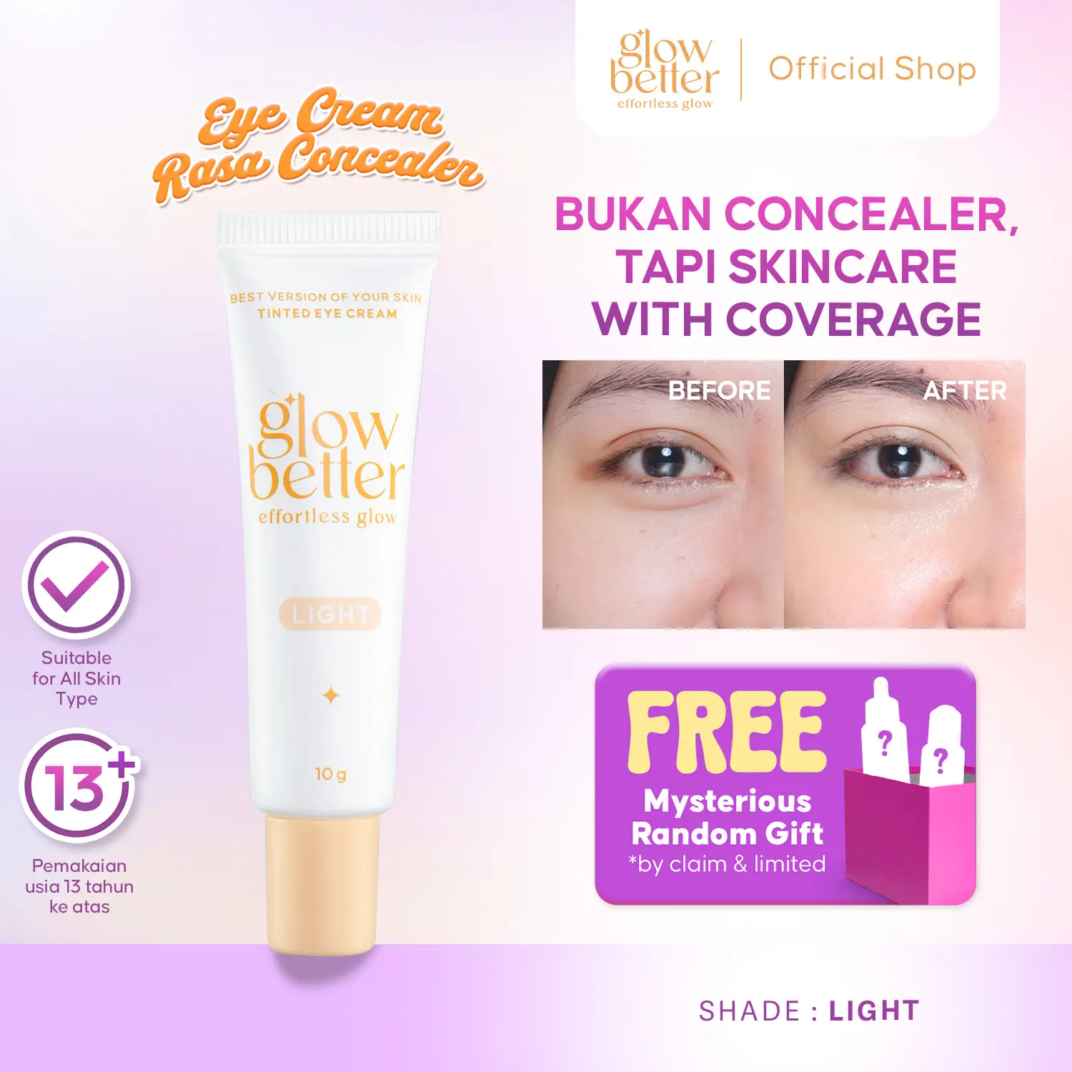 Bianca Kartika Approved Glow Better Best Version Of Your Skin Tinted Eye Cream 10gr - Krim Perawatan Untuk Memudarkan Mata Panda Hitam dan Kantung Mata