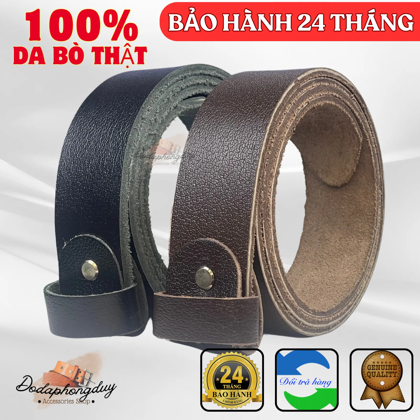 Thắt Lưng Da Bò Cắt Nguyên Tấm Tặng Kèm Đục - Bảo Hành 24 Tháng