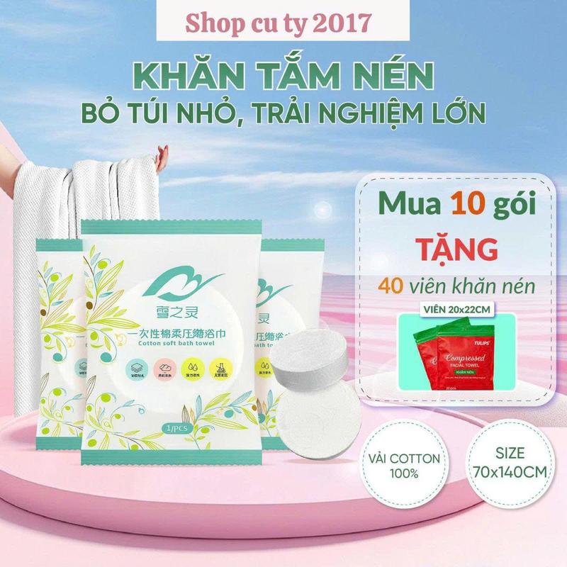  Bộ 10 Khăn Tắm Nén Cottong 140x70cm + Tặng 40 Viên Khăn Mặt Tiện Lợi Dùng Trong Khách Sạn Nhà Tắm 