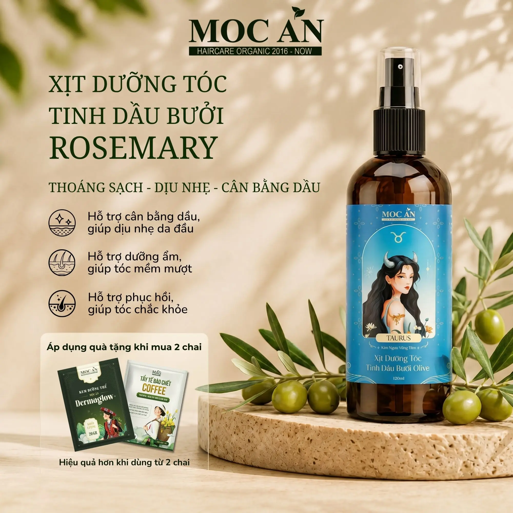 Xịt Dưỡng Tóc Tinh Dầu Bưởi Oliu (Olive) Mộc Ân Haircare 120ml - Dưỡng Ẩm, Giảm Khô Xơ Và Chẻ Ngọn
