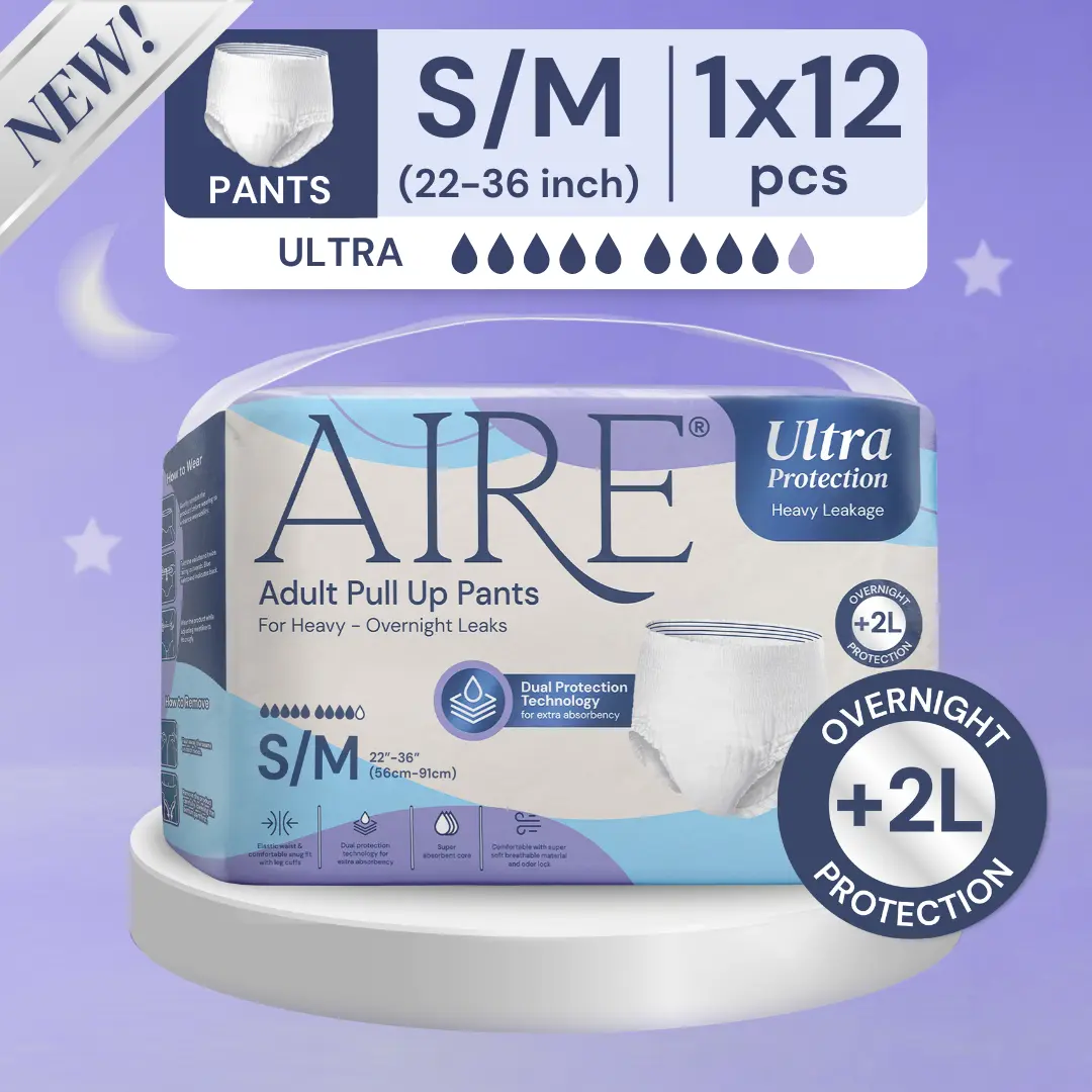 Aire Ultra Protection Adult Diaper Pull Up Pants - Size S/M (1X12 pcs)(Overnight Heavy)
