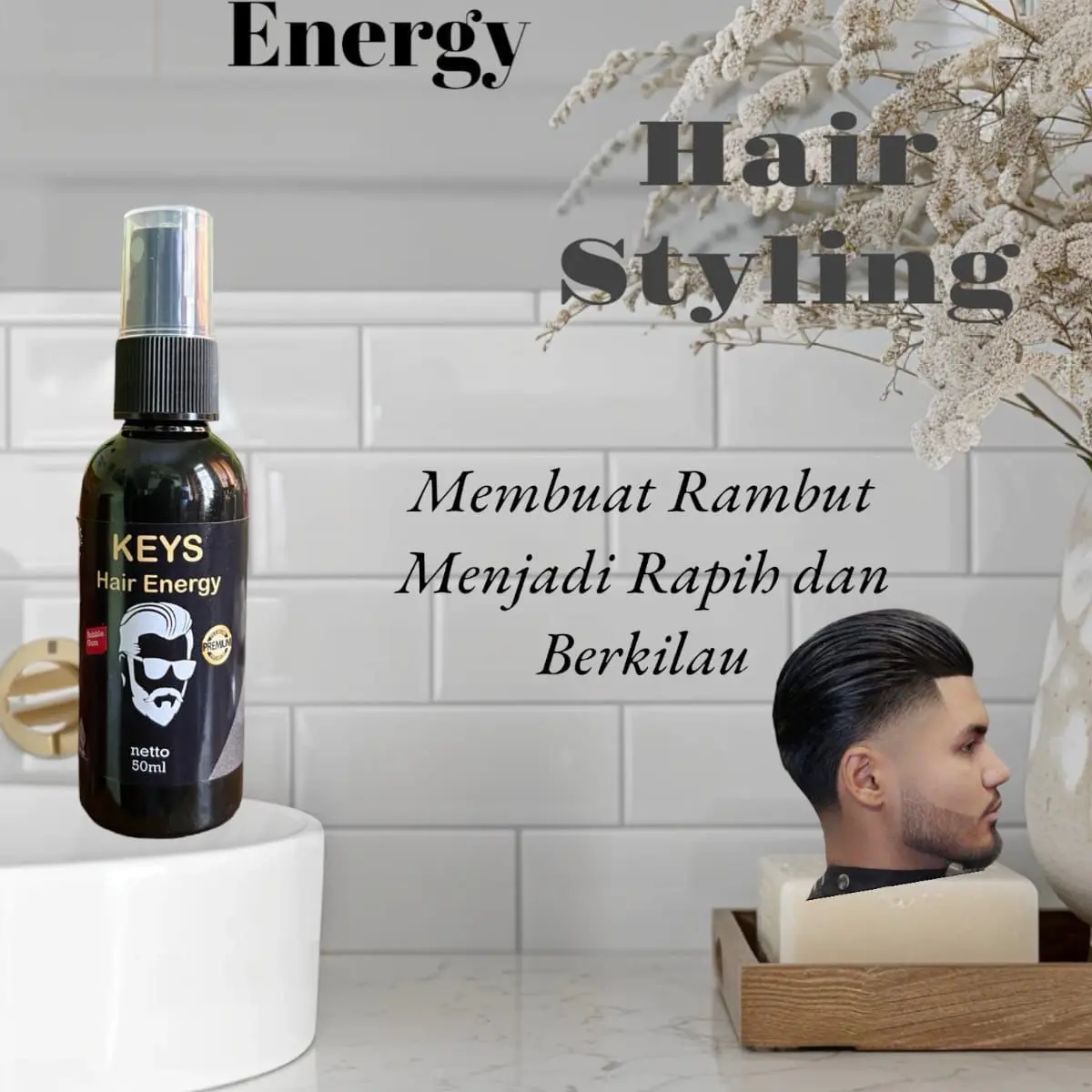 Keys Hair Energy Bubble Gum 50ML Minyak Rambut Pria Hairspray Kusam Kering Perawatan