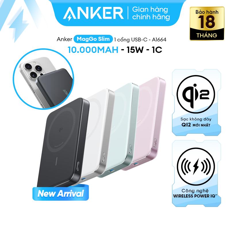 Sạc Dự Phòng Từ Tính Anker MagGo 10.00mAh | Đạt chuẩn sạc nhanh không dây 15W Qi2 | Siêu mỏng nhẹ | Dành cho iPhone 12 13 14 15 16 17 series - A1664