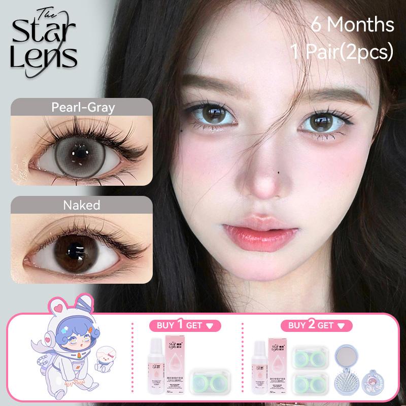 Kính áp tròng, Starlens lens không viền, 2 cái, DIA14,5mm, màu đen/nâu len mắt xinh tự nhiên, lens uyên trang dùng mềm mại và to, được sử dụng trong 6 tháng, với các cấp độ từ 0 đến 8