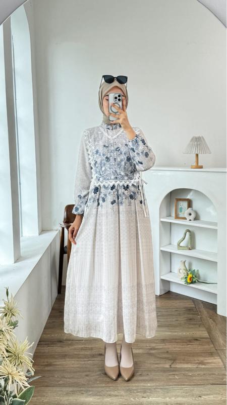 GLAMO.ID - Idulia 68 Dress Maxi Wanita / Gamis Muslimah Lengan Panjang Lengan Balon TB 155CM PB 128CM LD 110CM 06.574