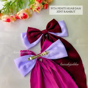 Anisahijabku Pita Hijab Korea Kombinasi Panjang 20x35cm Satin Velvet Cantik & Anggun untuk Hijab Muslim Elegan