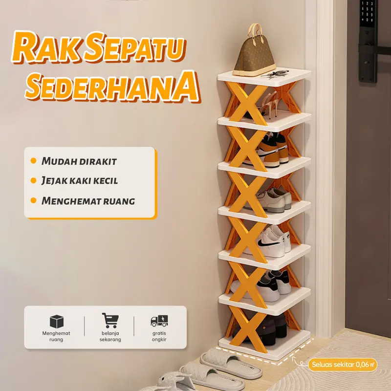Rak sepatu rumah tangga sederhana multi-layer pintu lipat lemari sepatu penyimpanan sepatu rak penyimpanan sederhana asrama hemat ruang 0