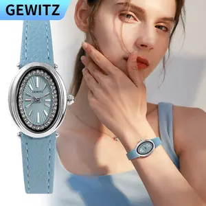 GEWITZ58006-Jam Tangan Gelang Gaya Fashion Bentuk Oval Mewah & Mulia Dengan Tali Kulit Kualitas Terbaik untuk Tampilan Elegan Watches