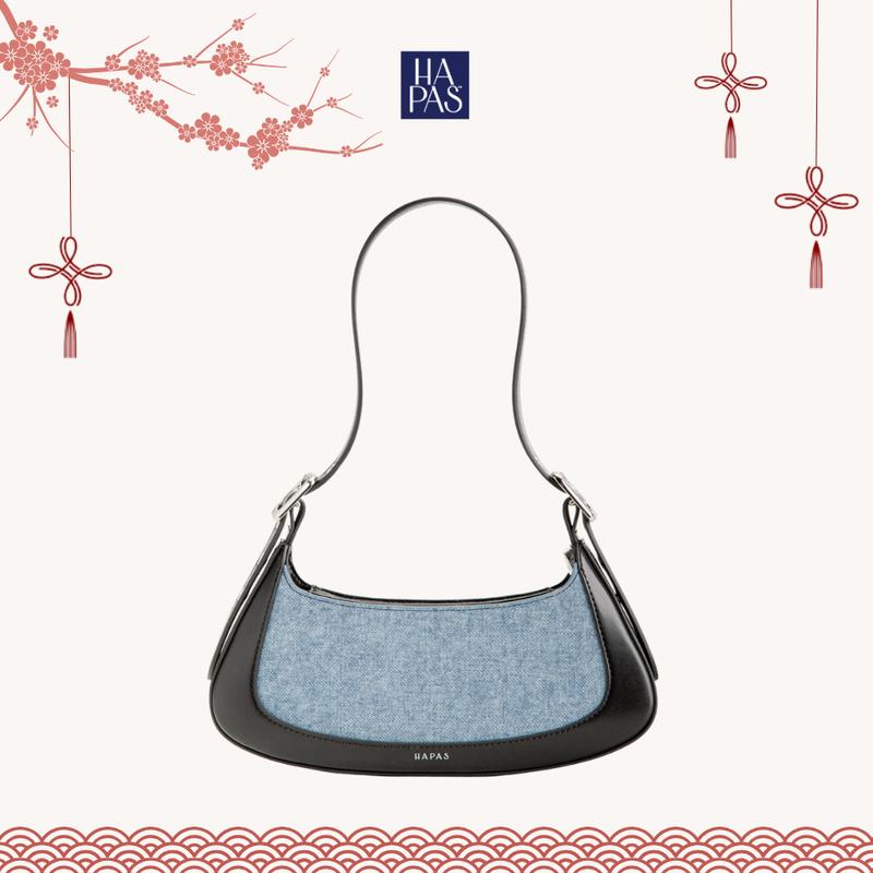   ƯU ĐÃI GIÁ SỐC  Túi Xách Nữ HAPAS Chính Hãng Khoen Vuông Leather Mix Quai Xách Đeo Chéo Sang Trọng Size 27 - TDV240769 Bag Lady Đeo Vai 