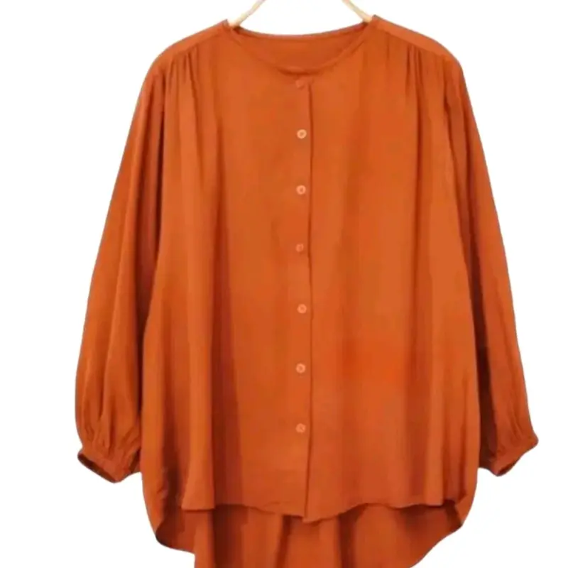 Baju Atasan Kemeja Blouse Wanita Muslim Simple Polos Lengan panjang Lengan Tangan Karet Crinkle Casual Formal Kerah Nyaman Kancing Basic Kancing Basic   Wudhu Maroon Airflow 3