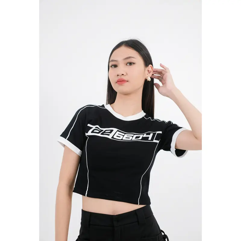 Y2K Patched Stripe Croptop / Baju Crop Top / Atasan Wanita Kekinian 0