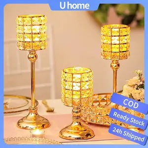 【Ready Stok COD】Uh 3 HEIGHT CRYSTAL CANDLE HOLDER PERSEGI 32CM TEMPAT LILIN KRISTAL GOLD PREMIUM HOME DECOR DEKORASI RUMAH IMPORT BERKUALITAS WEDDING CENTERPIECES DEKORASI MINIMALIS NATAL PESTA PERNIKAHAN HIASAN RUMAH MEWAH