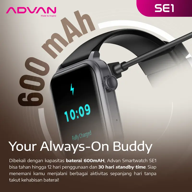ADVAN Smartwatch SE1 AI Voice Assistant IPS 1.83” Wireless Bluetooth Call Waterproof IP68 600mAh Standby Time up to 30 Days 3