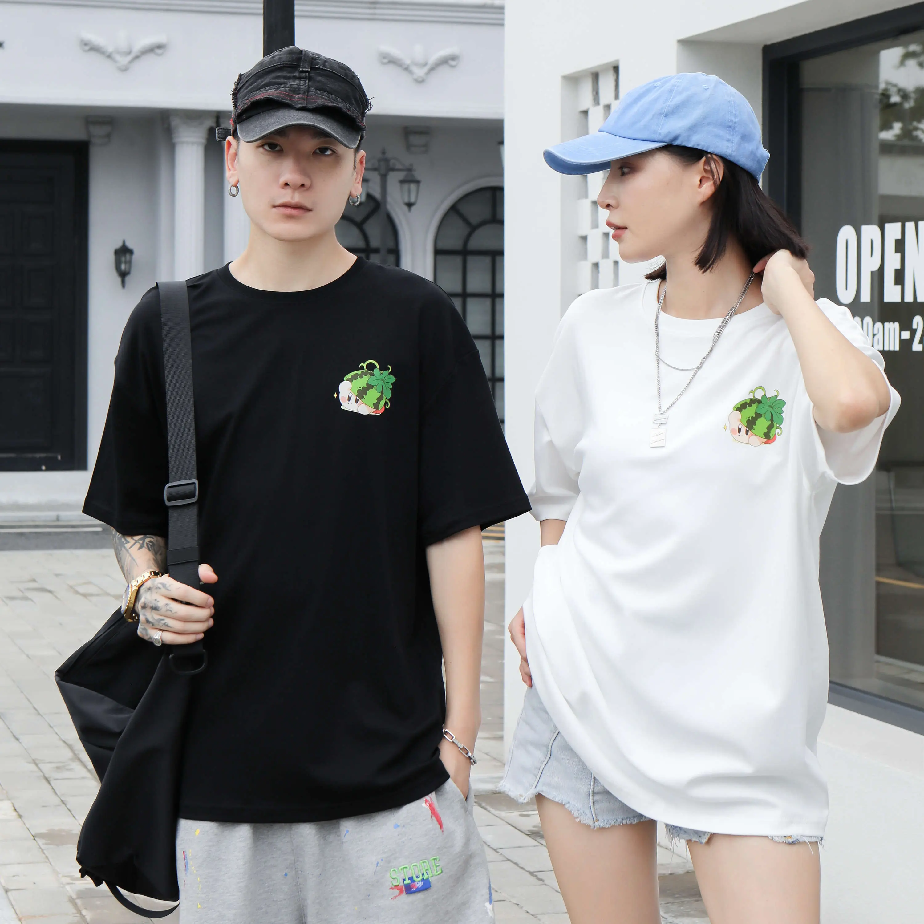 [ Sozo-one ] Korean Style Streetwear 220g/m2 Cotton Tee Kirby Design Unisex Oversize Women Men Couple SK8326 Casual Crew Neck Black Clothing Womenswear Comfort Menswear Clothe