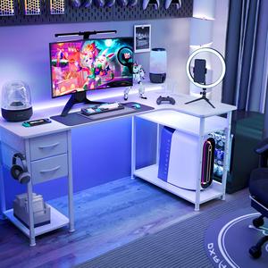 【新店特売】 ゲーミングデスク パソコンデスク L字 カーボン調 コンセント付き 引き出し付き ラック モニターアーム対応 棚高さ調節可能 ゲームデスク 小型モニター台 配線穴 右棚 DL004 Black 幅140cm ジーティーレーシング 机 pcデスク 勉強机 オフィスデスク テレワーク 書斎 棚付きl字 ゲーミングテーブル gaming desk table GTplayer