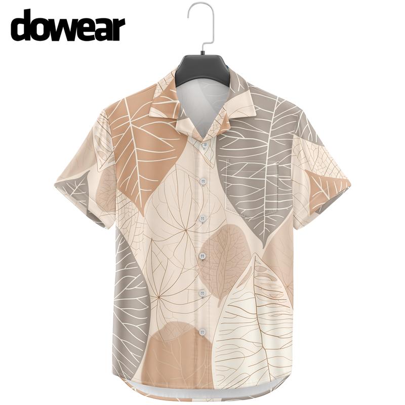 BAJU KEMEJA KEKINIAN PRIA WANITA DOWEAR MOTIF 340 DAUN COKLAT 1