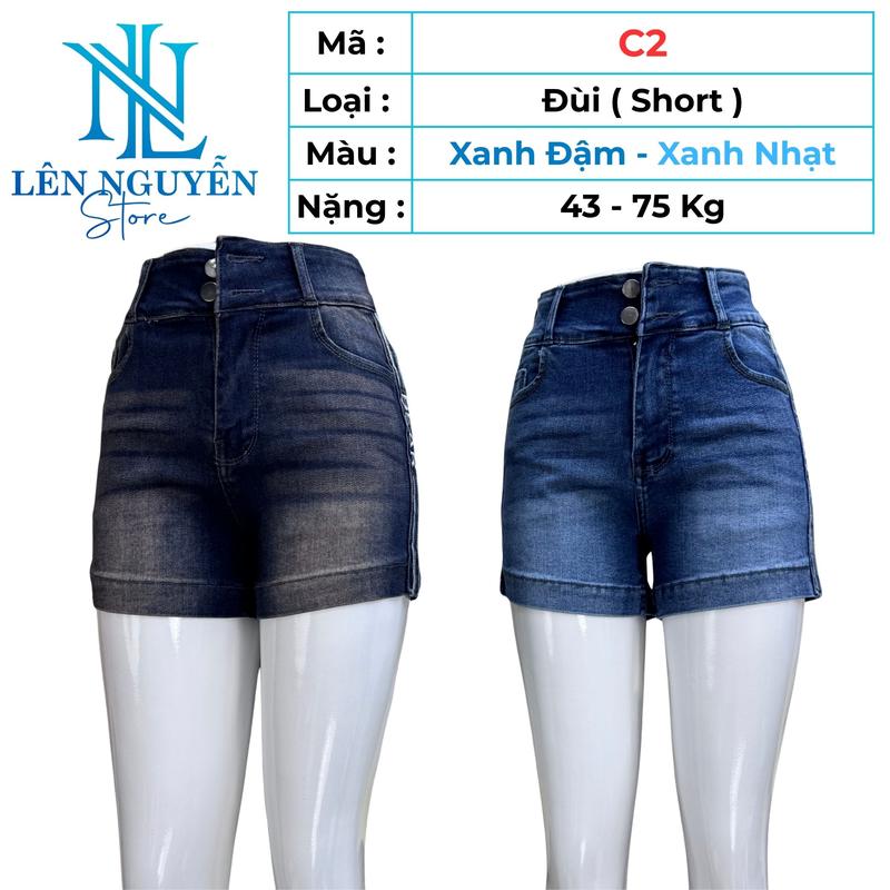 C2 Len Nguyen Store Quần Jean Bò Nữ Đùi Shot Lưng Cao 2 Nút Dài 30-35cm Màu Xám Xanh Size 40kg-80kg Thiết Kế Đùi Thiêu Sườn Co Giãn Mền Mịn Bigsize Hotgirl Skinny Ống Ôm, Trẻ Trung Tự Tin Dễ Phối Đồ. Denim Women Pants