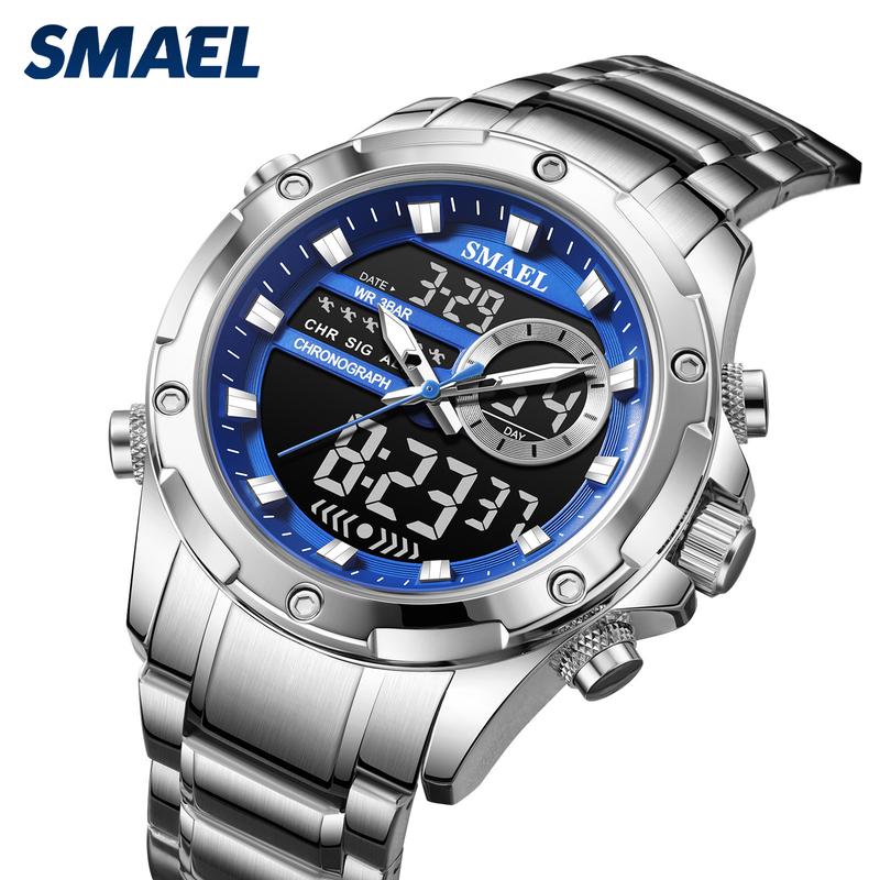  Đồng Hồ Nam SMAEL Vòng Đeo Tay Thép Hợp Kim Mới Đa Năng Đồng Hồ Thể Thao Dạ Quang Chống Thấm Nước Có Lịch Ngày Và Giờ Đồng Hồ Điện Tử Có Lịch Hàng Tháng 