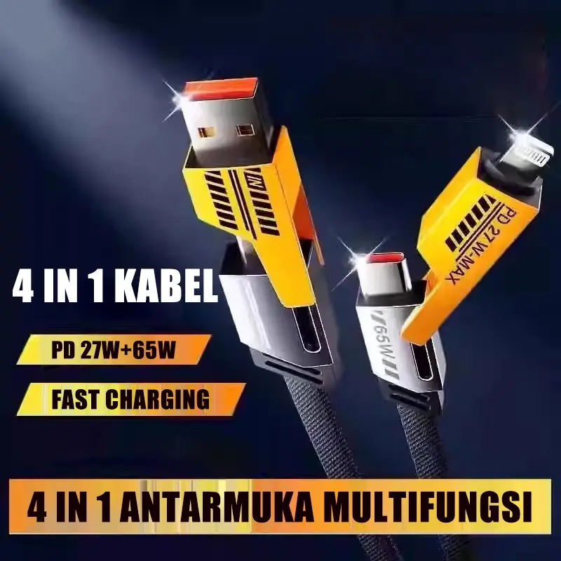 ZHIKE Kabel Data 4 IN 1 PD Fast Charging 27W+65W USB-A to Type-C/iOS Lightning Type-C to Type-C/iOS Dikepang 1M 5A 280W 240W Adaptor GaN Pengisi Cepat Cable Charger Kasar dan Tahan Lama Untuk iPhone Android XIAOMI HUAWEI VIVO OPPO 1