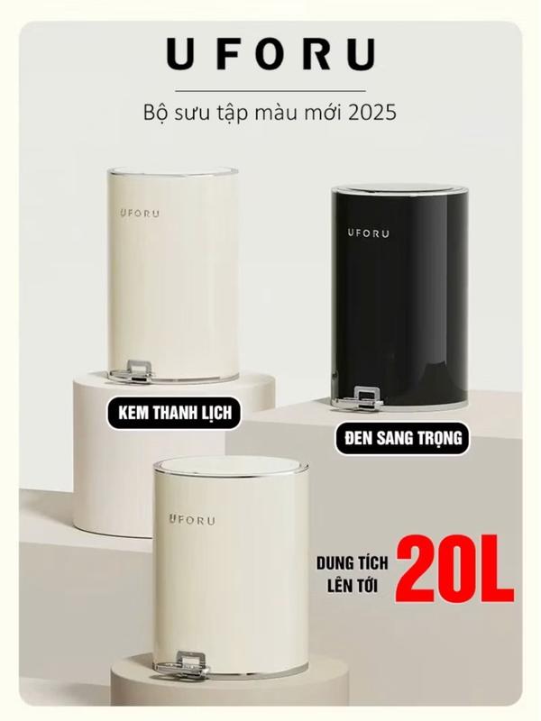 [MÀU MỚI] Thùng rác đạp chân tròn inox UFORU kết cấu 3 lớp ngoài phủ tráng gương cao cấp size lớn 20L [CÓ RUỘT] - UF469