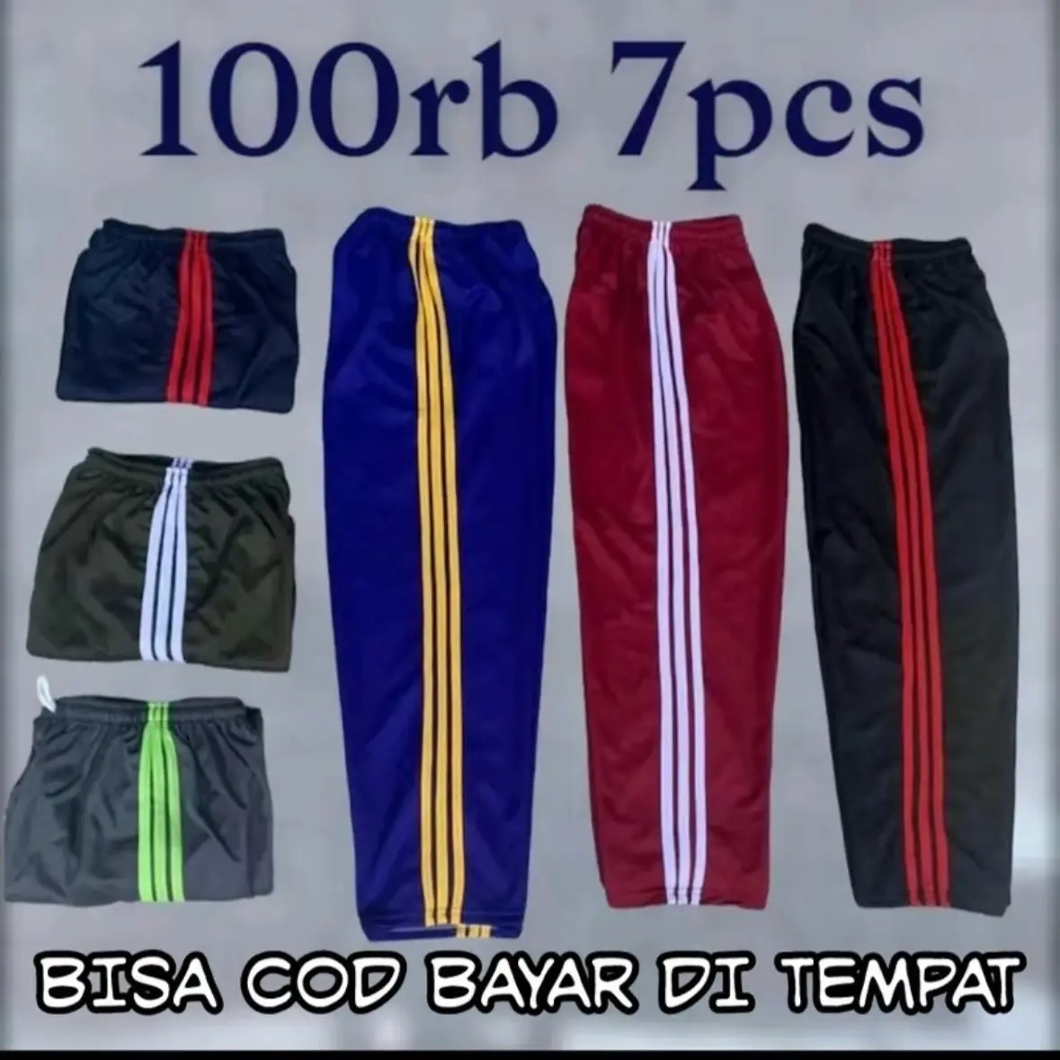 90ribu dapat 7 pcs CELANA TRAINING OLAHRAGA SPORT PRIA WANITA DEWASA LIS 3 NYAMAN ADEM Abu sku2