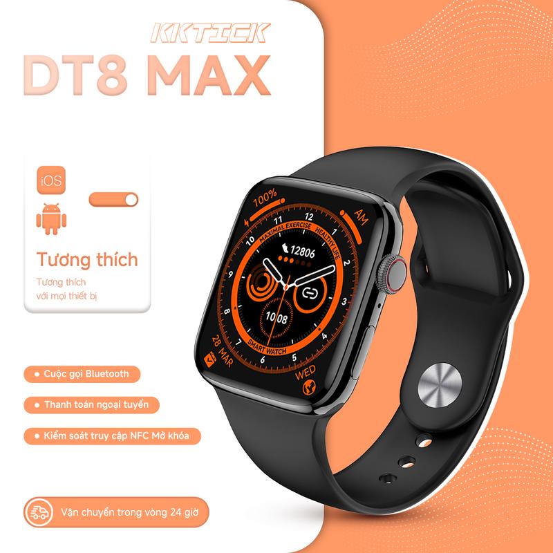 【KKTICK MAX 2.04inch Đồng hồ thông minh nam/nữ, Bluetooth, chống nước, Theo dõi sức khỏe, nhịp tim, số bước, oxy máu, Dung lượng pin 280mAh smart watch ultra max s8 chính hãng Màn Hình galaxy watch 6