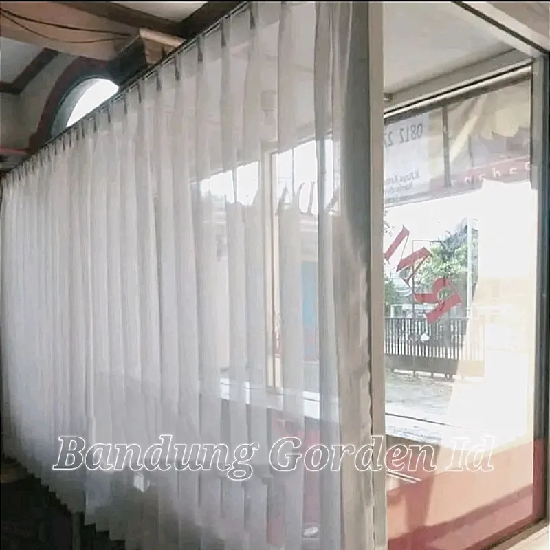 Gorden etalase warung makan vitrase gorden model cantolan Lebar 2 meter tinggi 1 meter Curtain Tirai Hordeng Kain Putih 1
