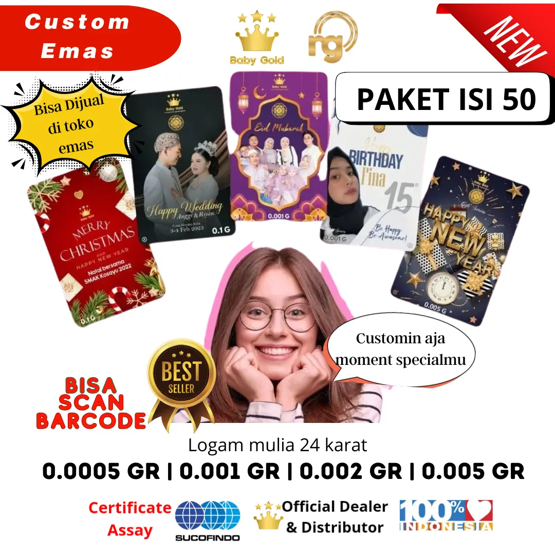 PAKET ISI 50 PCS CUSTOM EMAS MINI LOGAM MULIA RICHGOLD & BABY GOLD 0.0005 | 0.001 | 0.002 | 0.005 GRAM