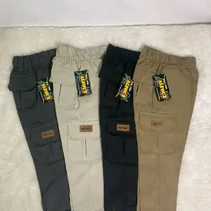 Celana Cargo Panjang Anak American drill Kekinian Kasual Kombinasi Usia 1-15th Hitam Abu Muda Mocca Cream Distro