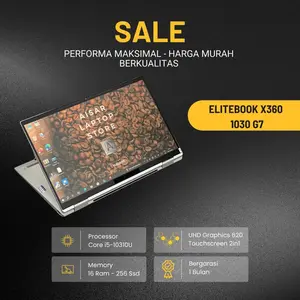 AISAR Laptop Elitebook X360 1030 G7 Core i5-10310U RAM 16GB SSD 256GB UHD Graphics 620 Layar Touchscreen 2in1 Backlight Performa Maksimal Harga Murah Berkualitas