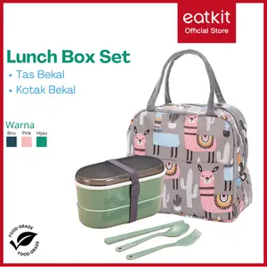 Eatkit 2-in-1 Paket Bundle Kotak Makan Set Lunch Box 700ml 2 Susun Tas Thermal Lunch Bag Free Sendok Kitchenware