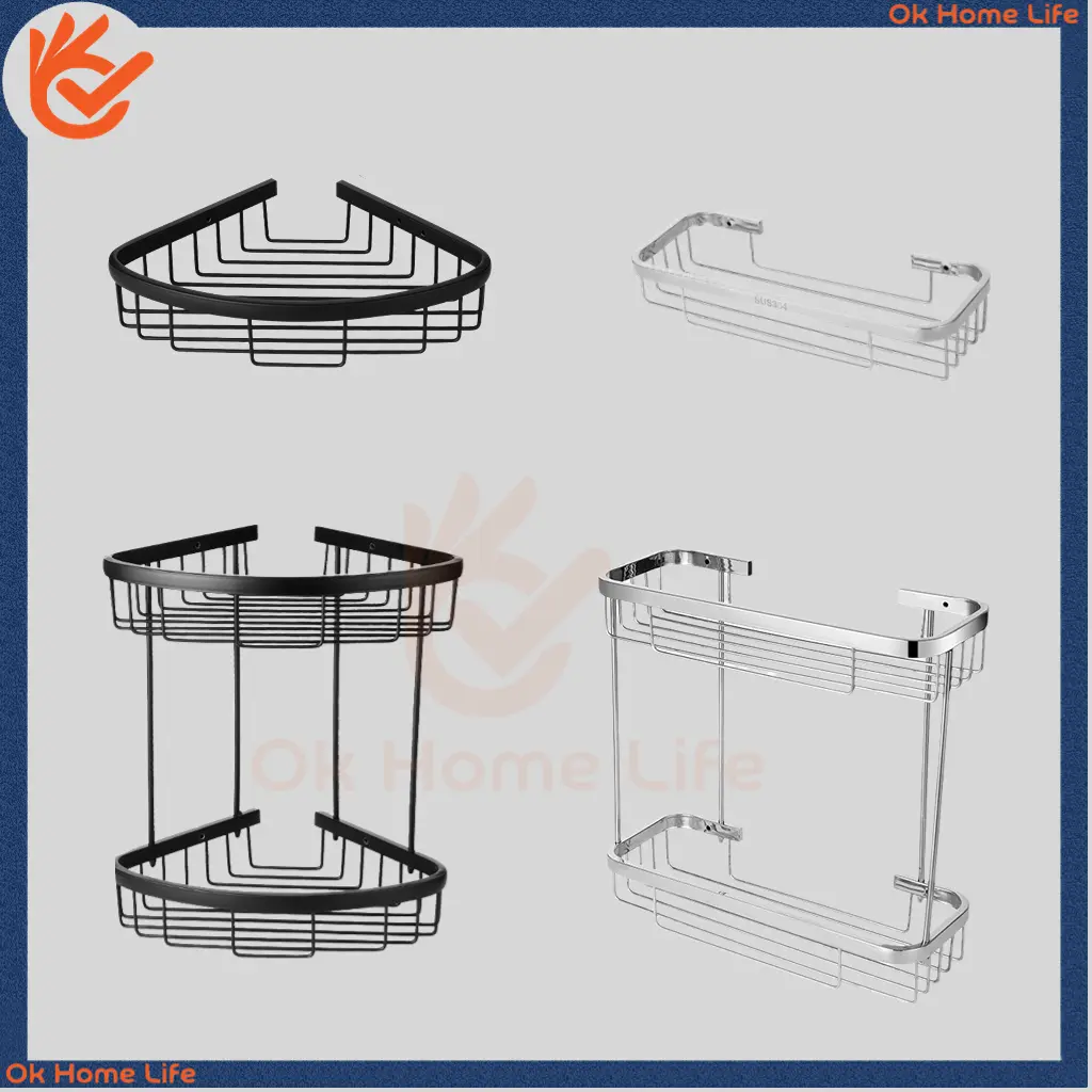 [SG Stocks] SUS 304 Stainless Steel Bathroom Corner Shelf Bathroom Shelf Stainless steel shelf