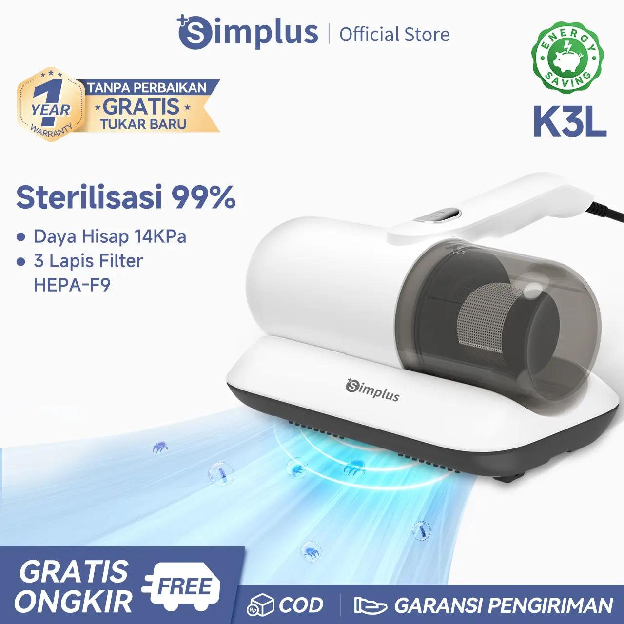 【SUPER PROMO DOUBLE SUBSIDI】Simplus Vacuum Cleaner Penghilang Tungau 15000Pa Low Watt Peralatan Penyedot Debu Garansi 1 Tahun CMYH004