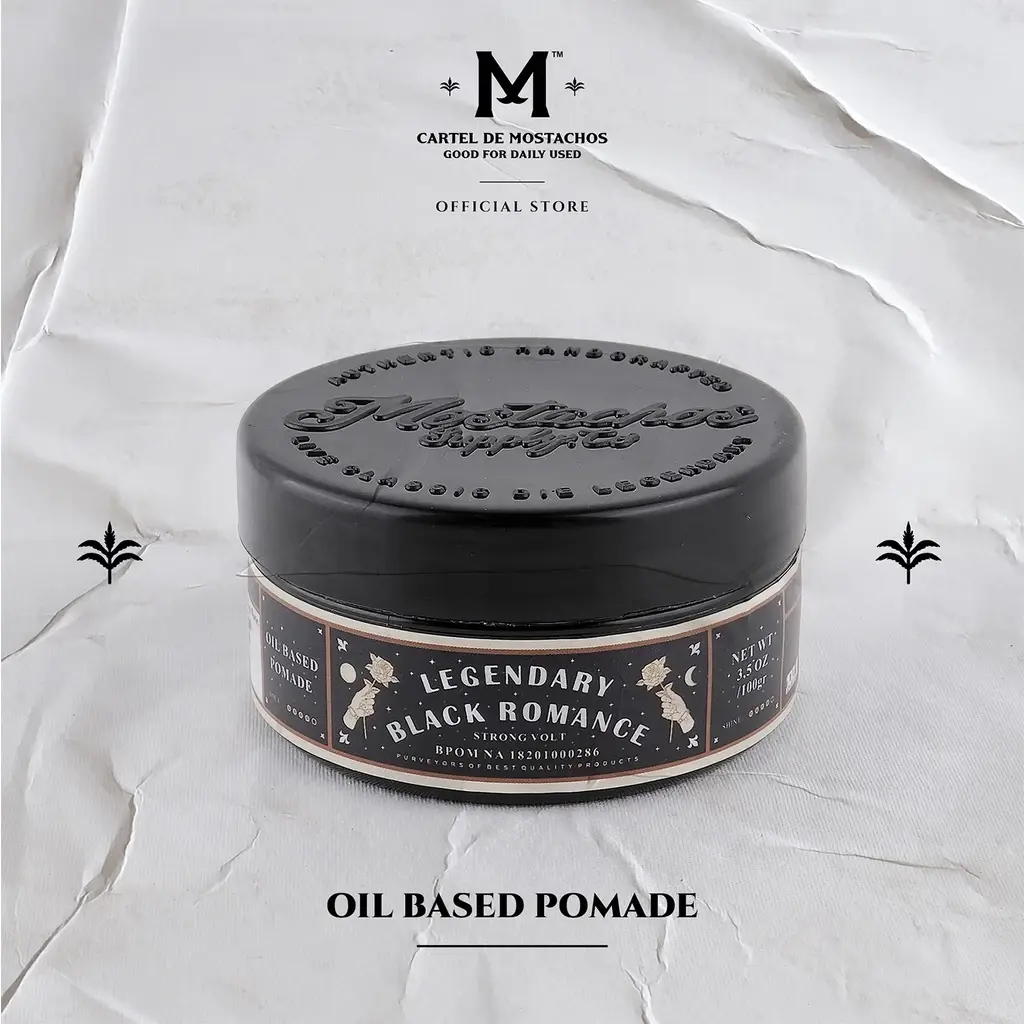 Mostachos Oil Based Pomade Legendary Black Romance 100gr Hairstyling Premium Perawatan Rambut Pria Original