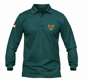 Polo Shirt Lengan Panjang Logo Garuda + Bendera Tangan / Kaos Kerah Casual Seragam Logo DTF / COD Warna Army