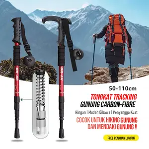 Tracking Pole Gunung Bahan Full Carbon FIbre | Tongkat Gunung Trekking Hiking Tinggi 50-110CM Dapat Disesuaikan