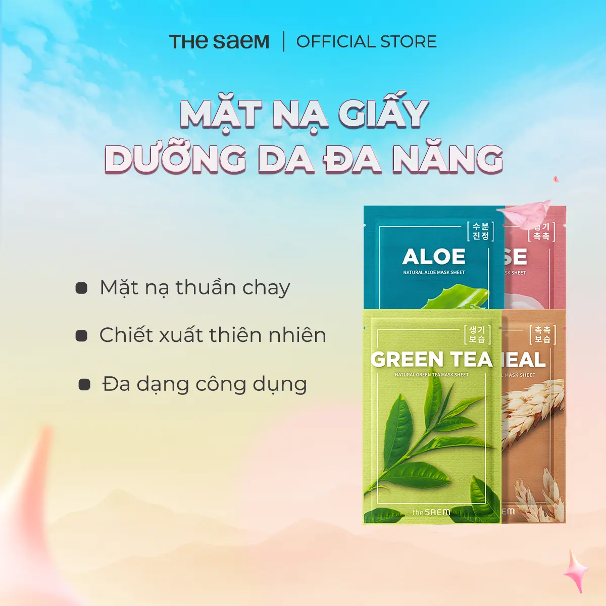 Mặt Nạ Giấy Chiết Xuất Từ Thiên Nhiên THE SAEM Natural Mask Sheet 21ml - Hỗ Trợ Dưỡng Ẩm Da Skincare Làm Đẹp Da
